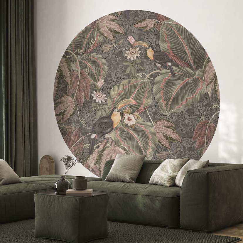 Fototapeta tukan w tropikalnym lesie - Bloomery Decor - Okrągła - Samoprzylepna / nietkana