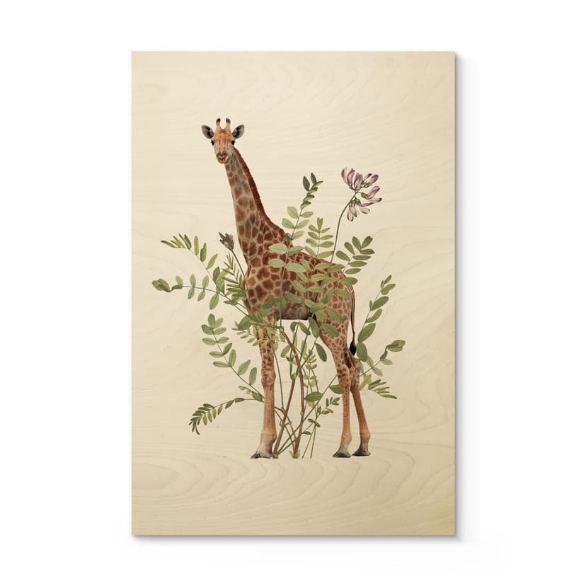 Plakat drewniany żyrafa w kwiaty - Frida Floral Studio