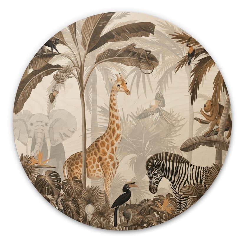 Obraz drewniany Kikki Belle - Jungle Jive - Sepia - Okrągły