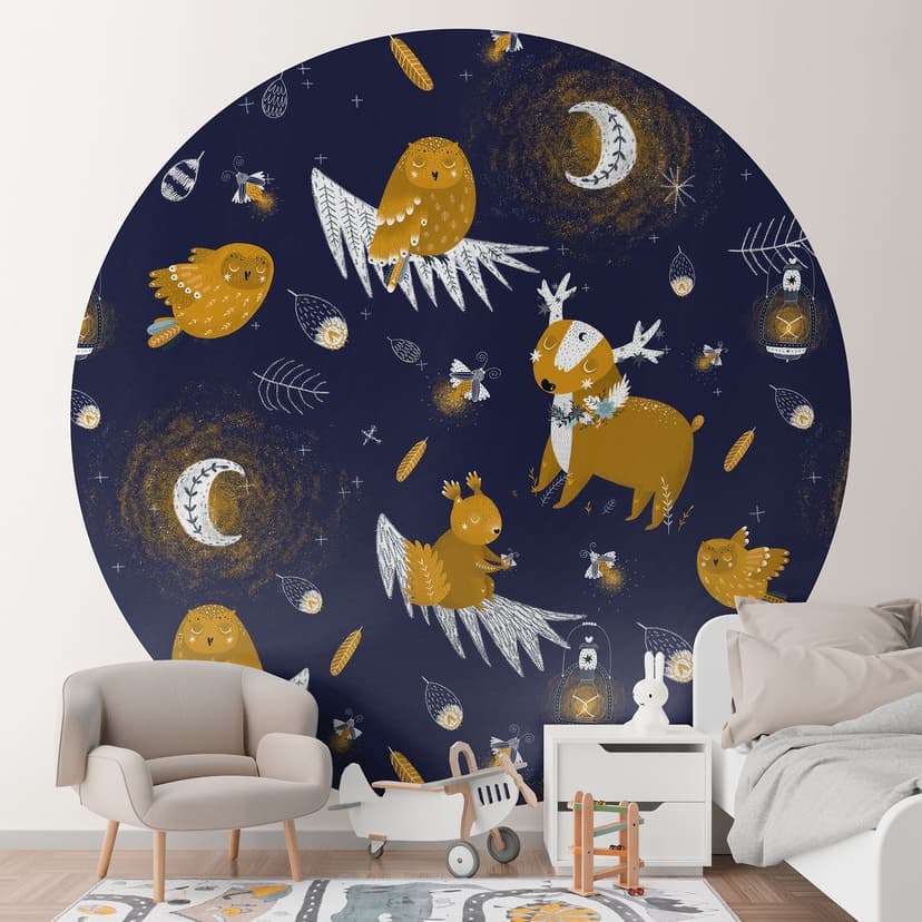 Fototapeta do pokoju dziecięcego - Zwierzęta leśne nocą - UN Designs - Round - tapeta flizelinowa/ta