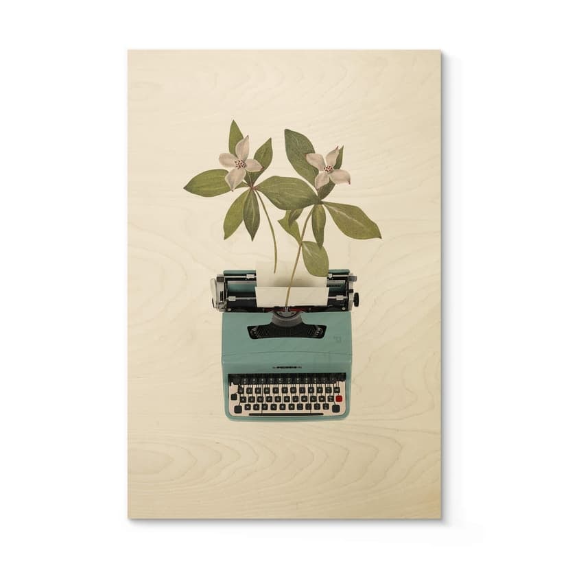 Plakat drewniany Frida Floral Studio - Botaniczna maszyna do pisania