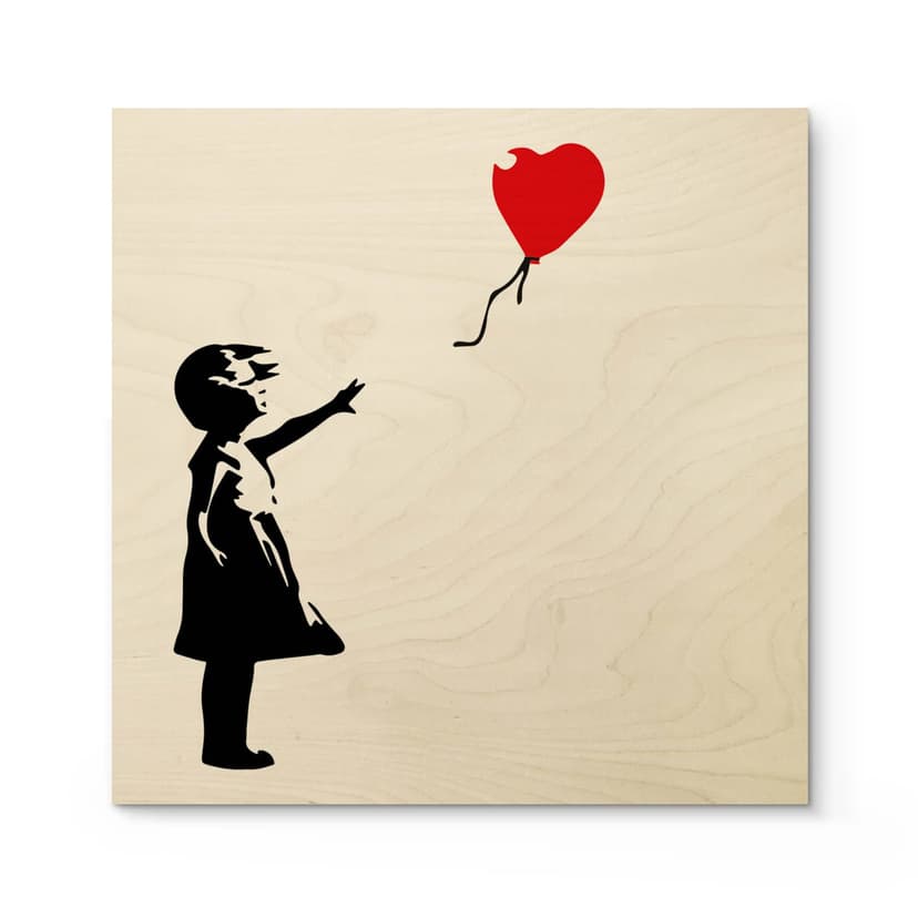 Plakat drewniany Banksy - Dziewczynka z czerwonym balonikiem - Kwadrat