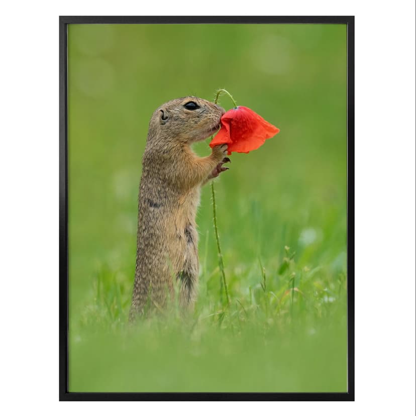 Plakat van Duijn - Wiewiórka ziemna z kwiatem maku