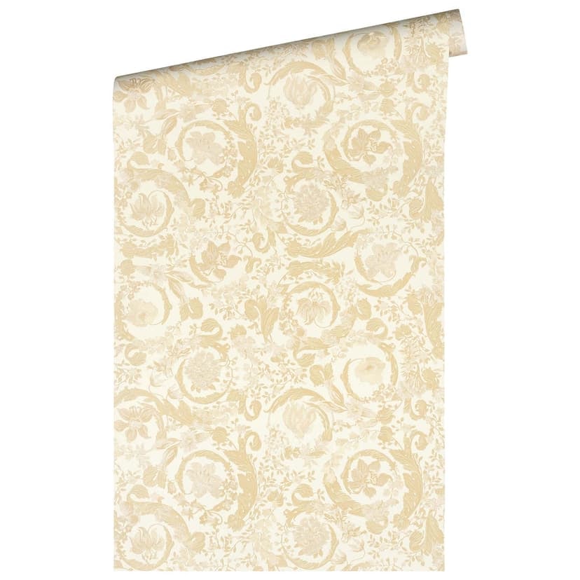 Versace Home włókninowa tapeta w kwiaty luksusowa designerska tapeta beżowo-kremowa