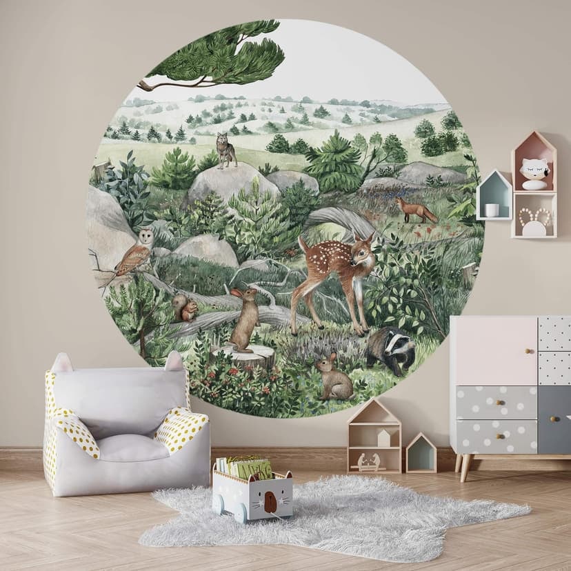 Kikki Belle - Leśny spacer - Fototapeta okrągła - tapeta flizelinowa/tapeta flizelinowa samoprzylepn
