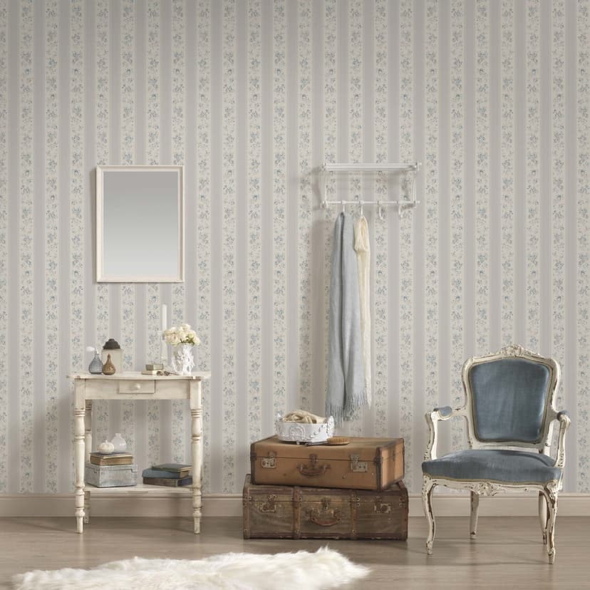Floral grey white - tapeta flizelinowa Country House A.S. Création - matowa i z lekką fakturą