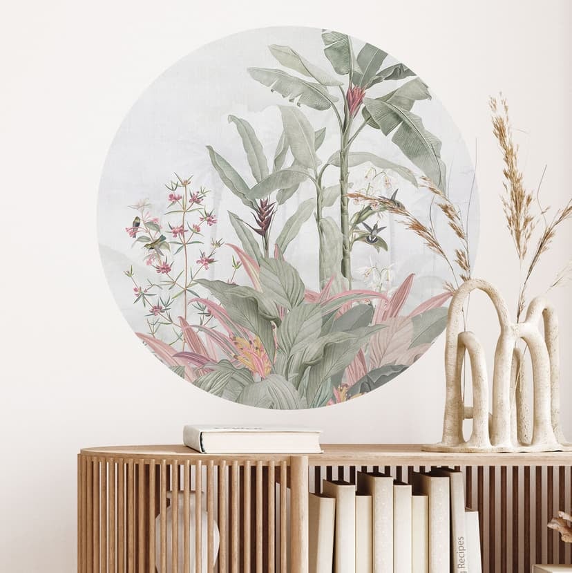 Naklejka na ścianę Tropikalna idylla z niebieskim kolibrem - Bloomery Decor - Okrągła