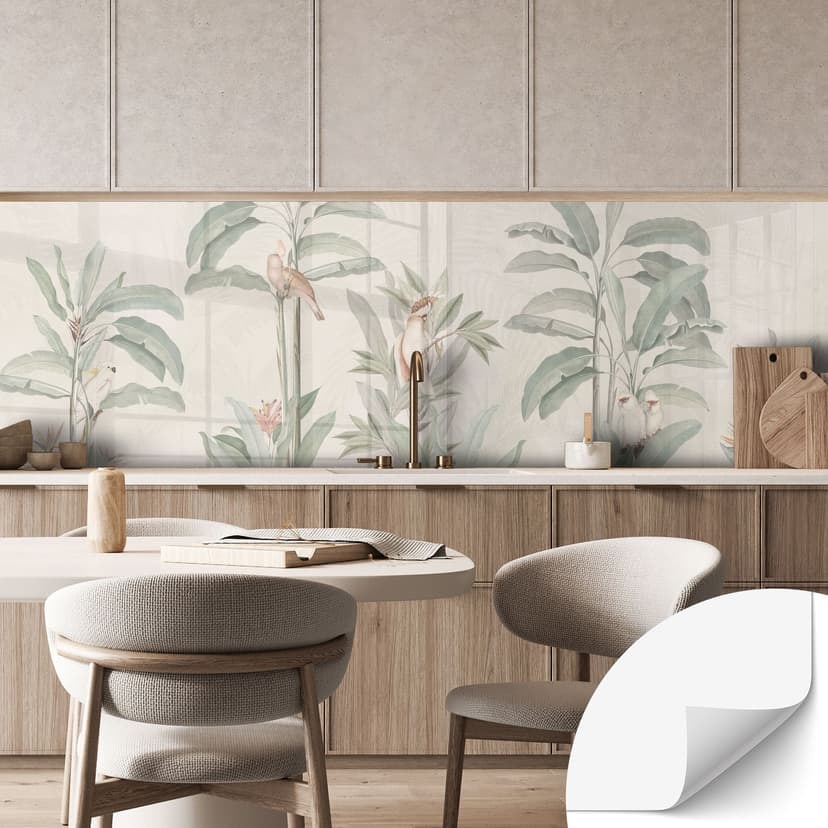 Samoprzylepny panel ścienny do kuchni Las tropikalny z kakadu - Bloomery Decor