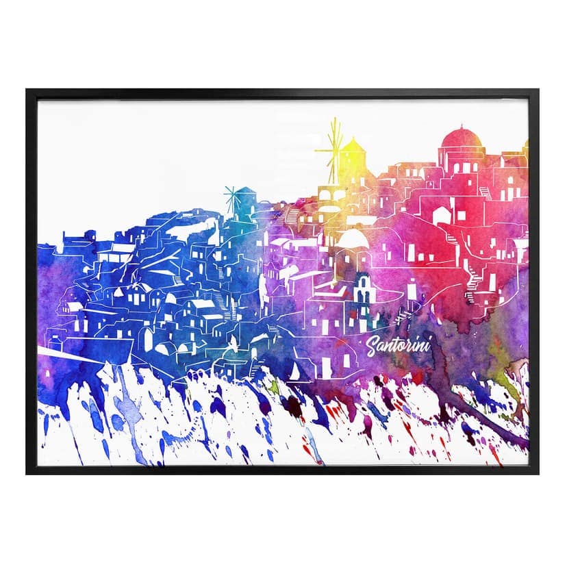 Plakat Bleichner - Akwarelowa panorama Santorini