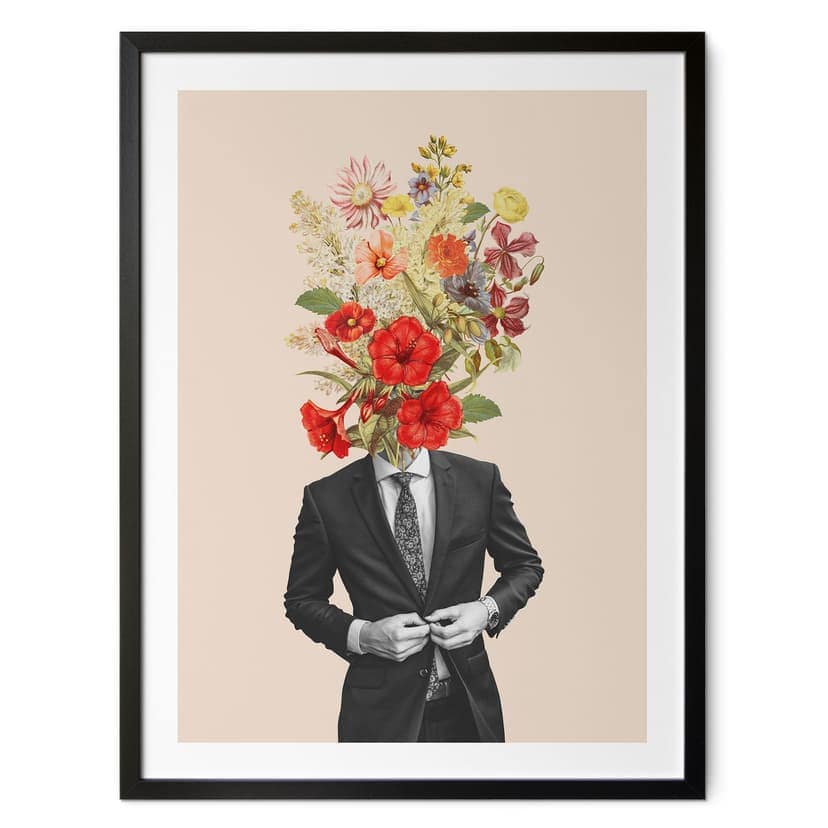 Plakat mężczyzna w garniturze z polnymi kwiatami - Frida Floral Studio