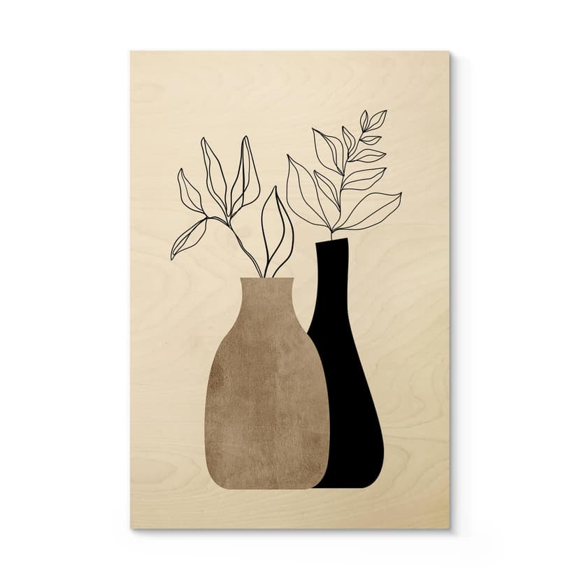 Plakat drewniany Kubistika - Minimalistyczne rośliny