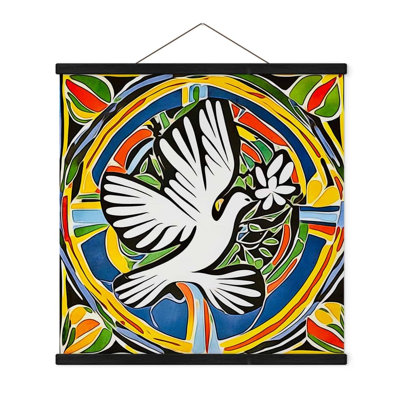 Obraz tkaniny Kolorowy Gołąb Pokoju - Inspirowany Matisse - Zamart - Kwadrat