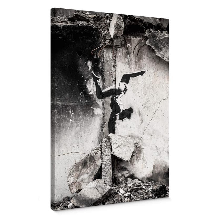 Płótno Banksy'ego w Ukrainie - Handstand w gruzach