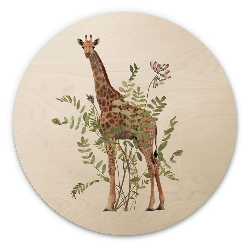 Obraz drewniany Kwiatowa Żyrafa - Frida Floral Studio - Okrągły