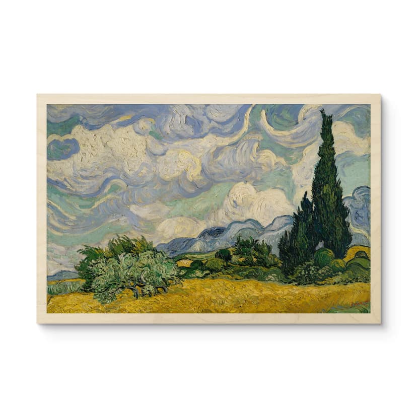 Plakat drewniany van Gogh - Pole pszenicy z cyprysami