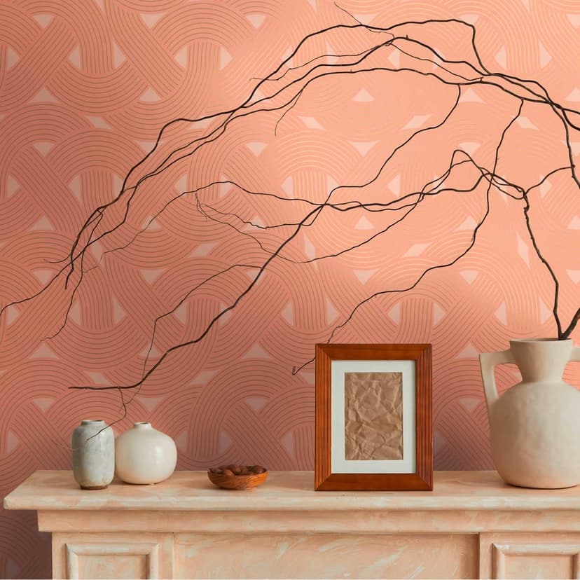 Tapeta flizelinowa w stylu art deco pomarańczowo-brązowa - graficzna tapeta z wzorem w linie