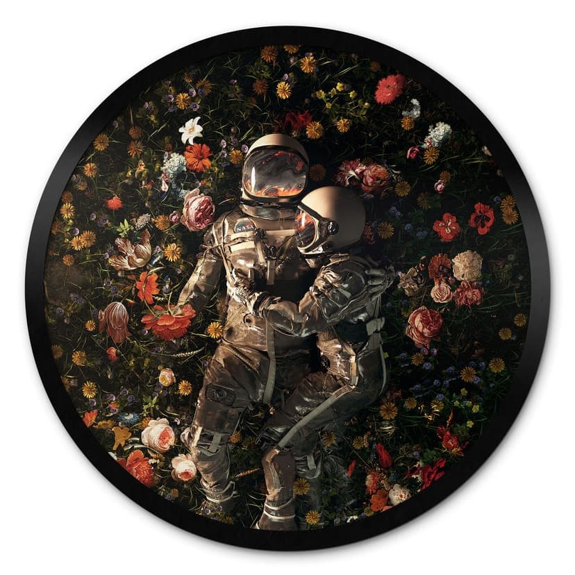 Plakat Astronauci na kwiecistej łące - Nicebleed - Okrągły