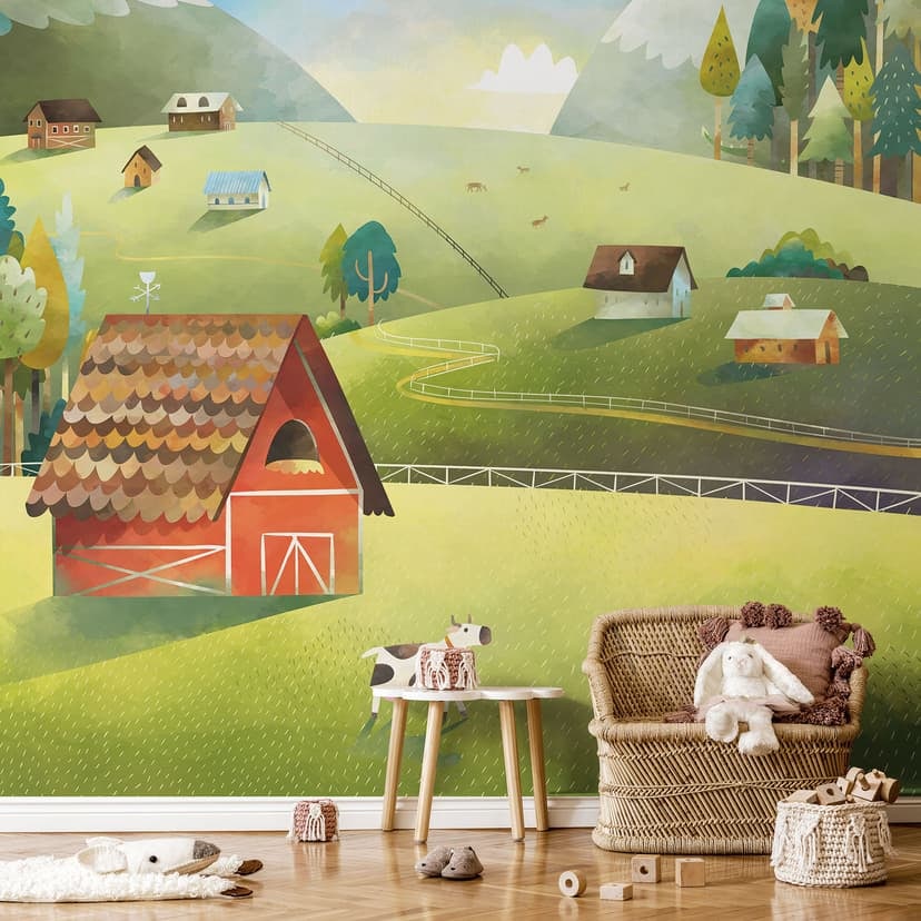 Fototapeta do pokoju dziecięcego kolorowa farma w górach - DigitalArtsi