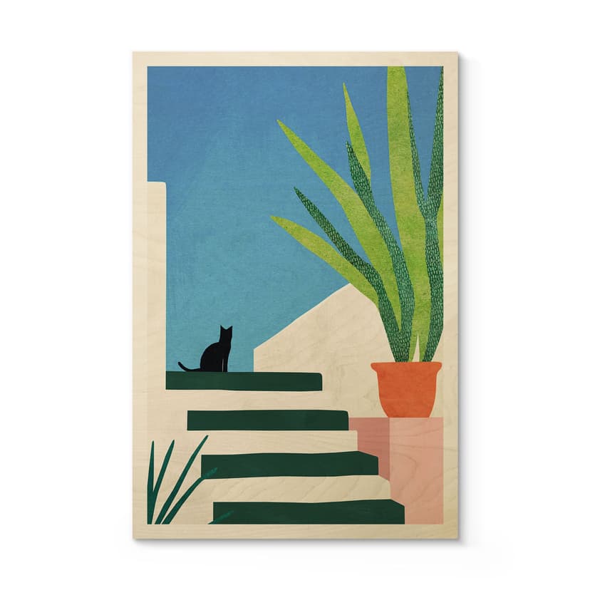 Plakat drewniany Czarny kot w Grecji - Rivers