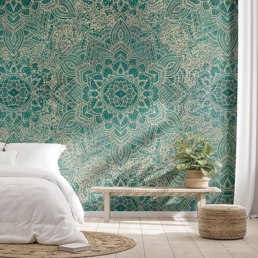 Fototapeta Ornaments Mandala Boho złoto-zielona - Bloomery Decor