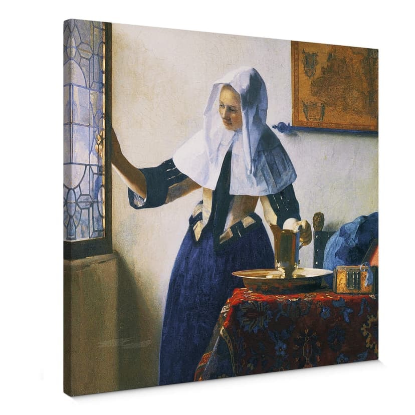 Obraz na płótnie Vermeer - Młoda kobieta z dzbanem wody przy oknie - kwadrat