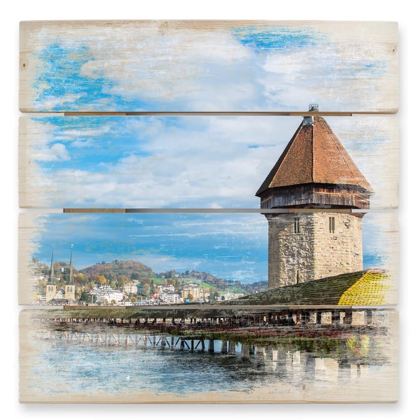 Obraz drewniany Drewniany most w Lucernie - 40x41,5 cm