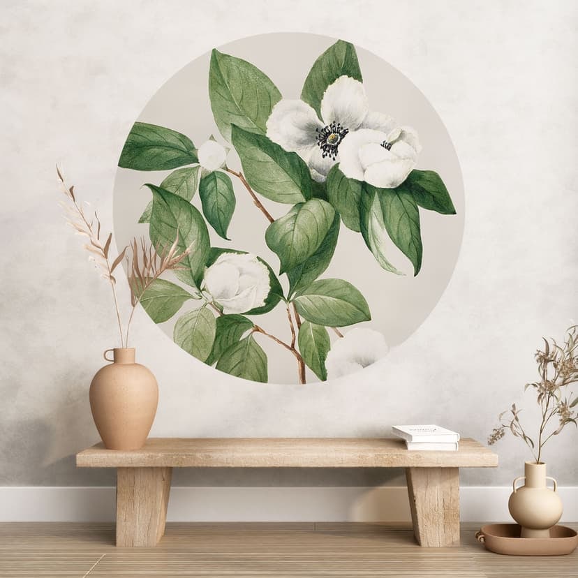 Naklejka na ścianę z botaniczną ilustracją przedstawiającą kamelię - Walcott - Round