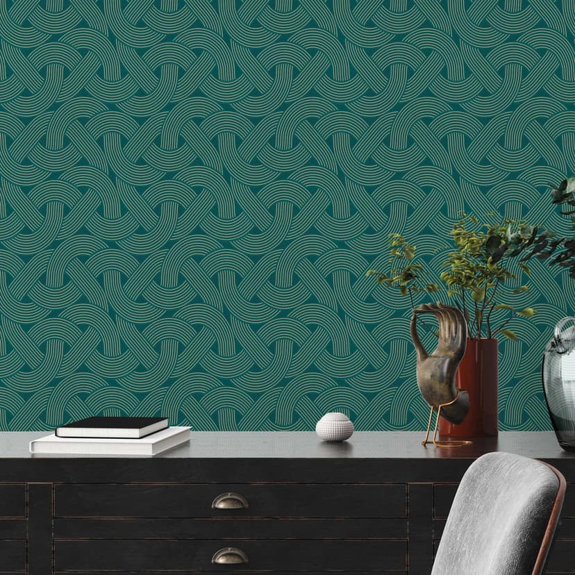Tapeta flizelinowa w stylu art deco niebieskie złoto - graficzna tapeta z wzorem linii