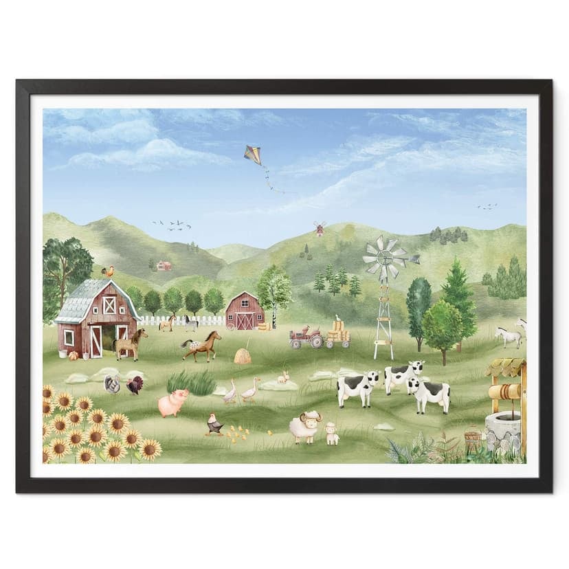 Plakat do pokoju dziecięcego - Oliver Robins - Kolorowa farma ze zwierzętami