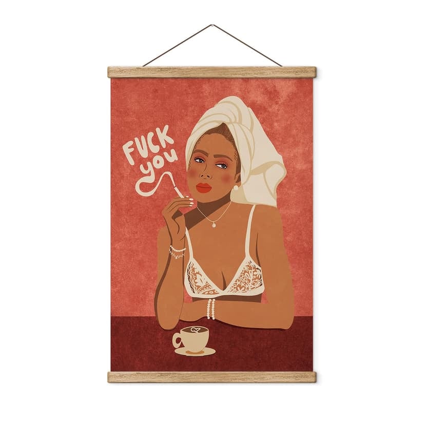 Obraz tkaniny Fuck you - Kawa z papierosem | Feminizm - Oltmanns