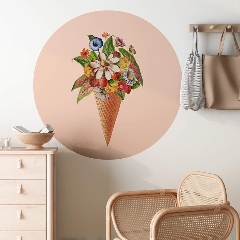 Naklejka na ścianę Frida Floral Studio - Kwiecisty rożek do lodów - Okrągły