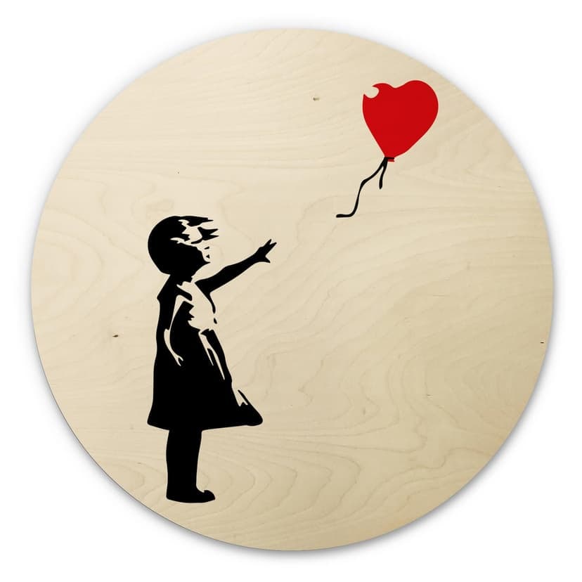 Obraz drewniany Banksy - Dziewczynka z czerwonym balonikiem - Okrągły