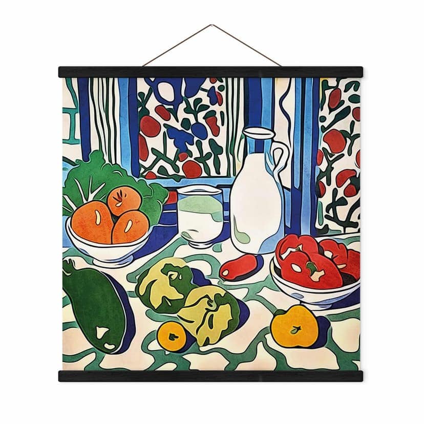 Obraz z tkaniny Owoce i warzywa na kuchennym stole - Inspirowane Matisse - Zamart
