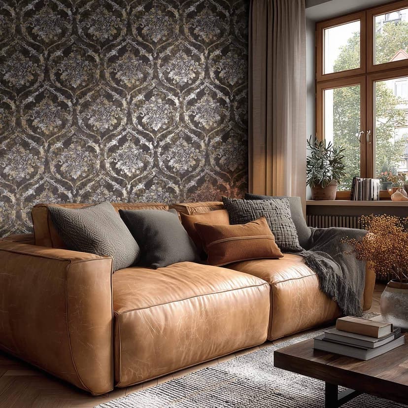 Tapeta z włókniny Davide Ornament Black Metallic - Maison Du Temps neoklasycystyczny przedpokój do salonu