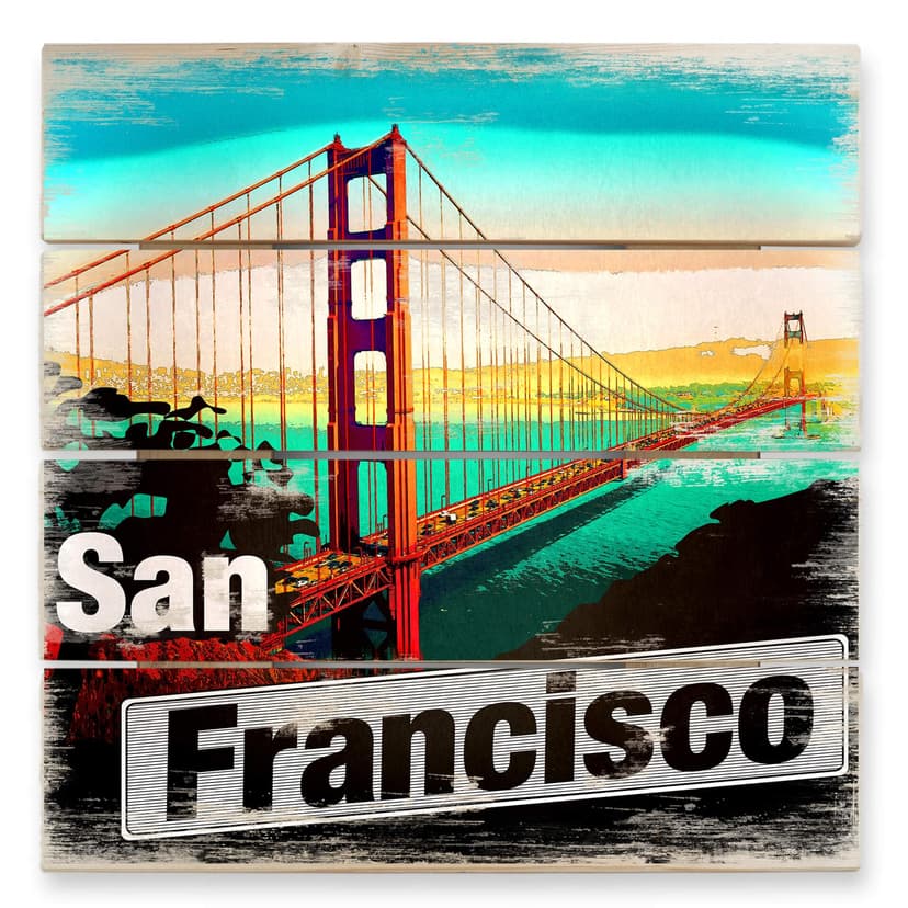 Obraz drewniany San Francisco - styl komiksowy - 40x41,5 cm