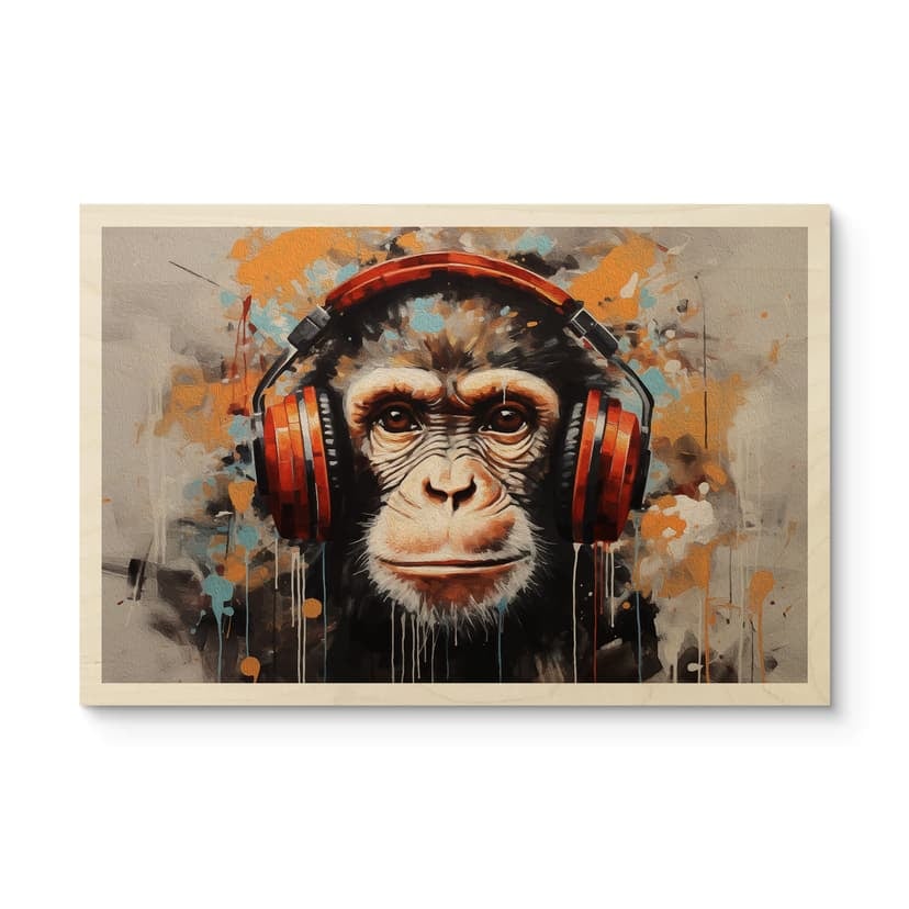 Plakat drewniany DJ małpa ze słuchawkami - Magnusson