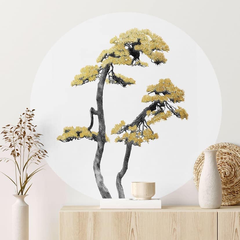 Naklejka na ścianę z roślinami - Kwitnące bonsai - Okrągła - Amini