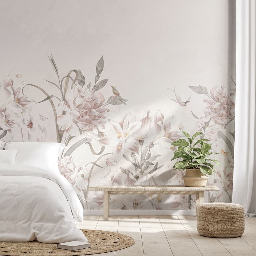 Fototapeta kwiatowa Kwiatowa łąka w jasnoróżowym kolorze - Bloomery Decor
