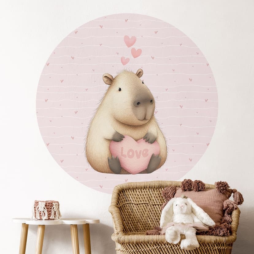 Naklejka na ścianę Capybara z sercem miłości - Okrągła
