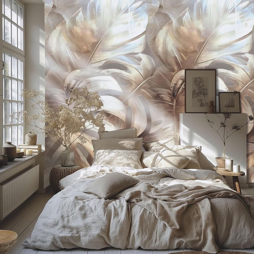 Fototapeta Monstera Leaves Beige Gold - Tropical Design błyszcząca - rozszerzalna