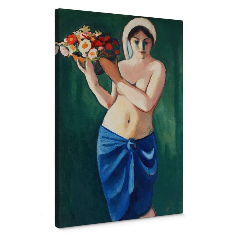 Obraz na płótnie Macke - Kobieta niosąca misę z kwiatami