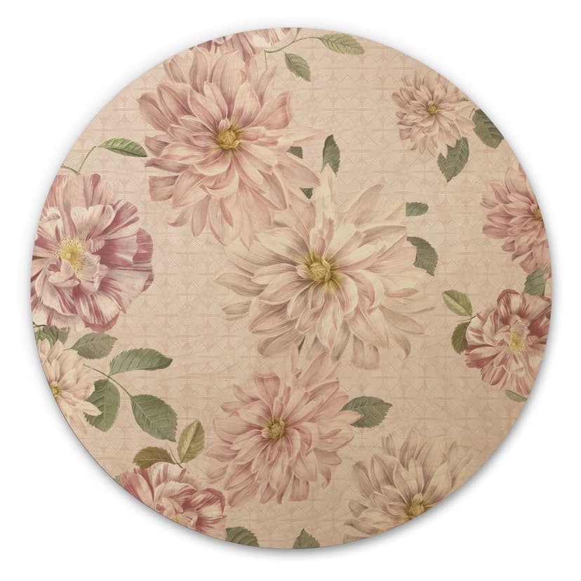 Obraz drewniany Dalie Shabby Chic Różowy - Bloomery Decor - Okrągły