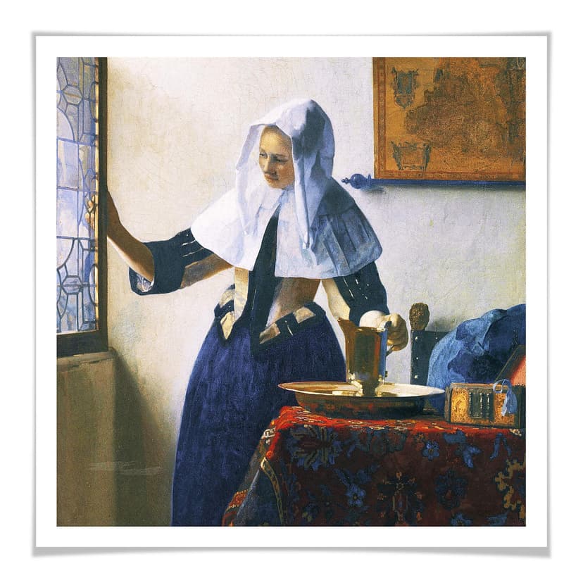 Plakat Vermeer - Młoda kobieta z dzbanem wody przy oknie - kwadrat