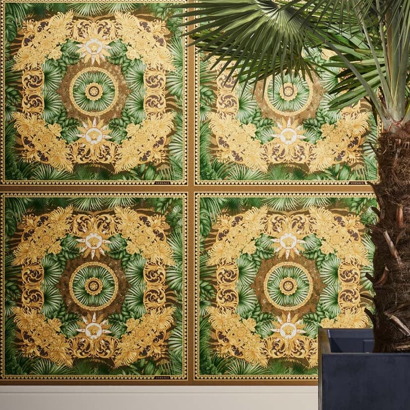 Versace Home tapeta dżungla liście palmy zielone złoto luksusowy projektant włóknina tapeta natura