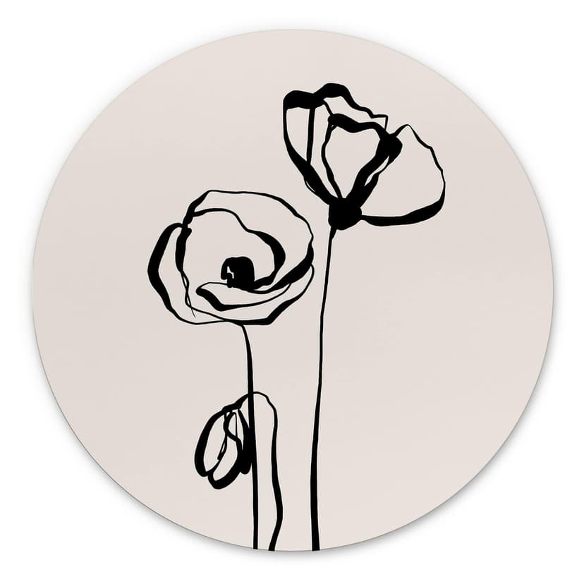 Wandbild Line Art Zwei Mohnblumen - Cats & Dotz - Alu-Dibond Rund