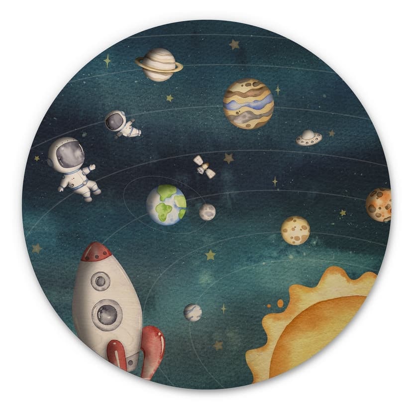Obraz drewniany kosmiczna przygoda z astronautami - Oliver Robins - Round