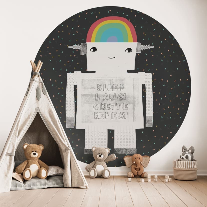 Fototapeta Rainbow Robot Sleep Laugh Create - Treechild - Okrągła - Samoprzylepna / nietkana