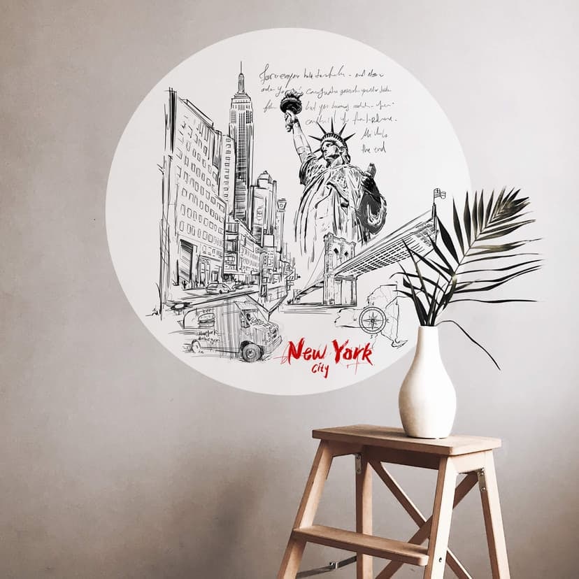 Naklejka na ścianę New York Statua Wolności - Czarno-biała - Okrągła - Pokochaj swoje miasto