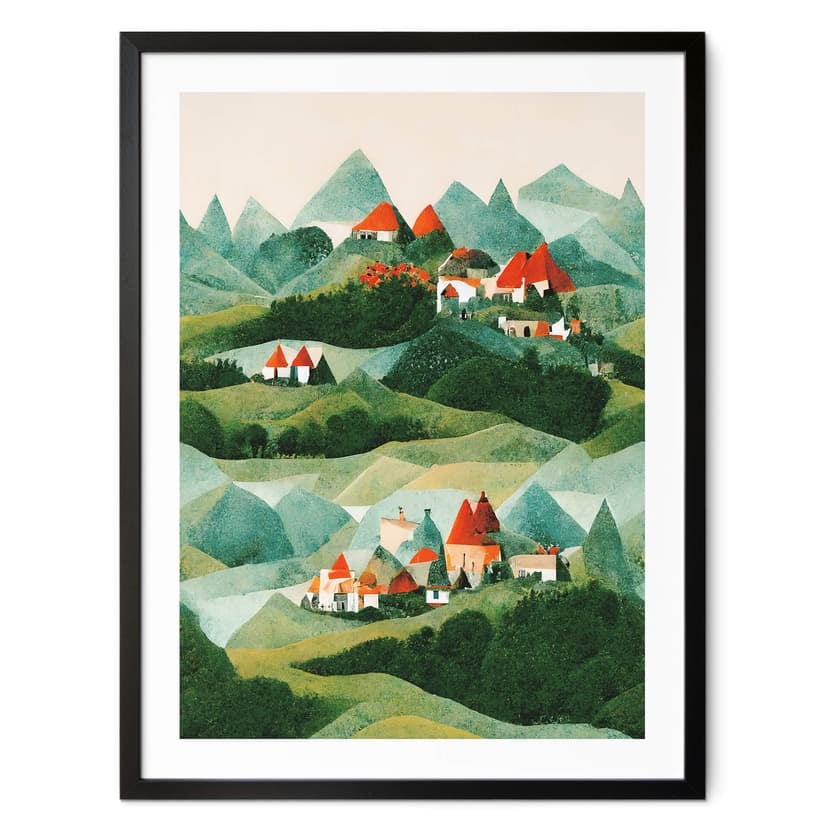 Plakat dla dzieci Treechild - Mała wioska pośród zielonych wzgórz