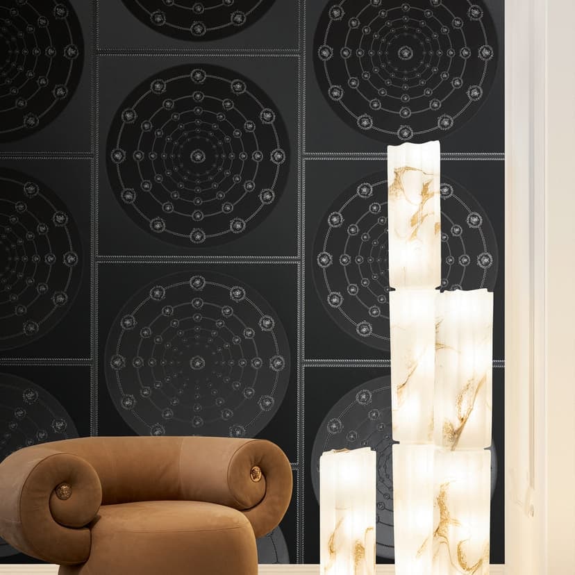 Tapeta z włókniny Versace I Love Baroque Medusa Circles Black Grey noble